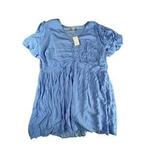 A New Day Shirt Womens 3X Blue Short Sleeve V Neck Polka Dot Flutter Tunic NWT